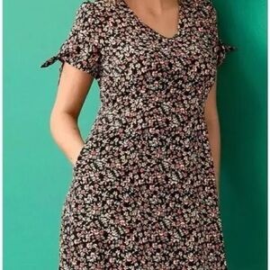 LOFT Ditsy Floral Black Dress 4P
